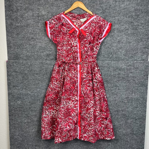 Kay Whitney by Huntington Dresses & Skirts - Vtg 50s 60s Kay Whitney Dress Womens XS Red Floral Fit Flare Belted